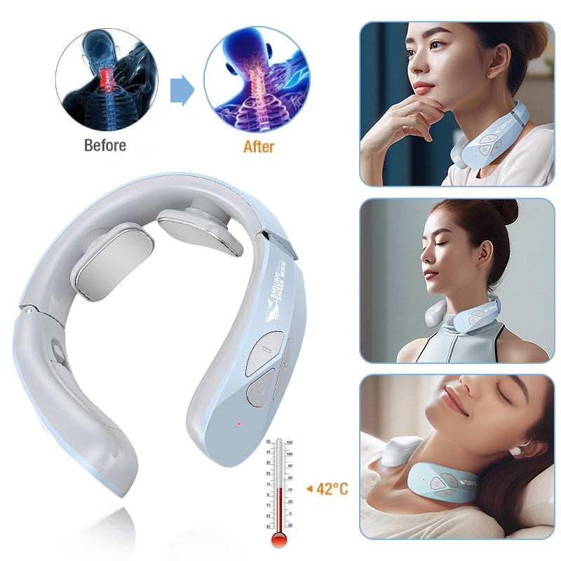 Masseur cervical chauffant EMS rechargeable, bleu lac